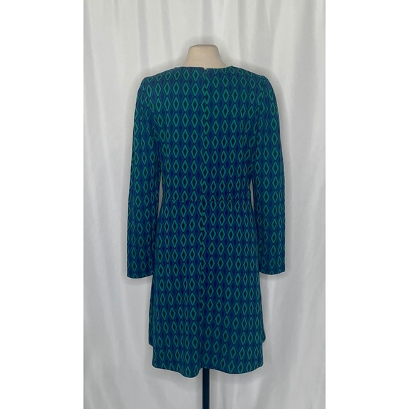 BODEN Jacquard Knit Atlantic Azure Diamond Print Dress Puff Sleeves Size 16 18 - Picture 11 of 16